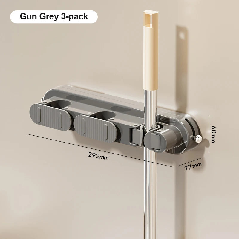 porte balai mural moderne clips fixation balai poignée brosse papier toilette gris beige blanc