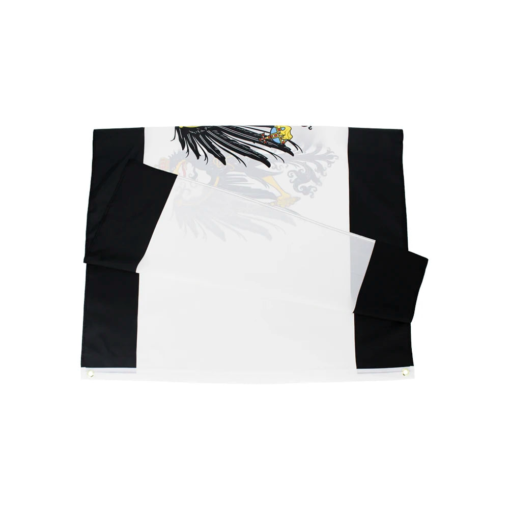 drapeau noir blanc aigle couronne motifs floraux classique heraldique décoration dorés polyester super tex