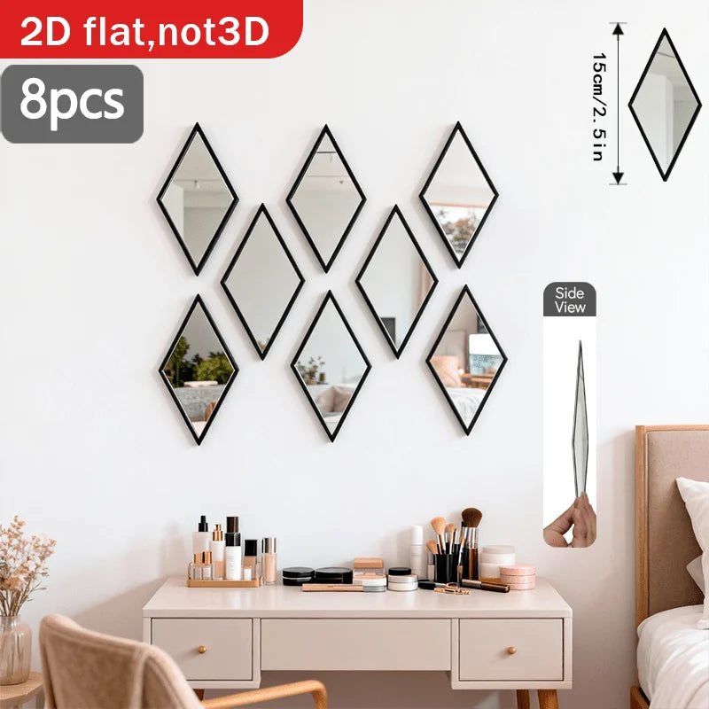 miroirs noirs géométriques modernes forme diamant adhésifs salle bain chambre salon