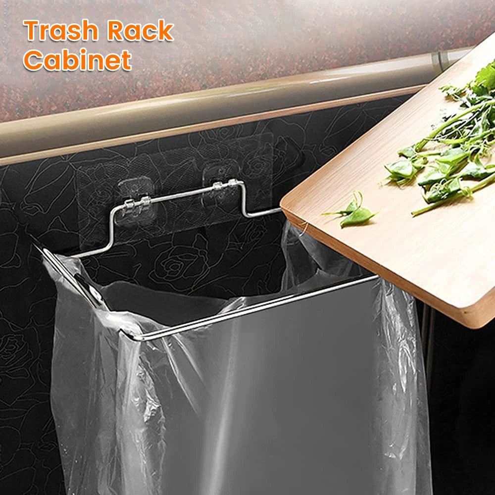 porte sac poubelle rack mural argenté adhésif moderne cuisine rangement support lisse durable