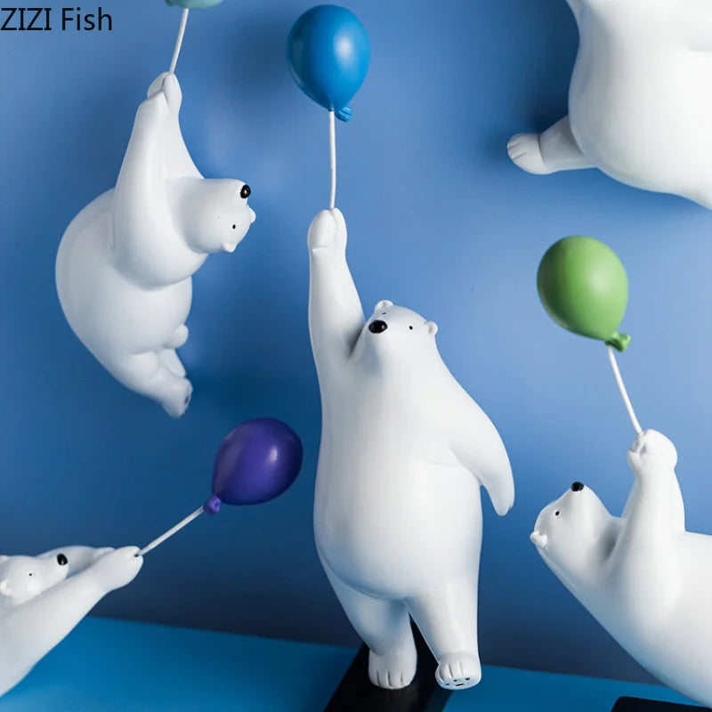 statue ours polaire résine blanche contemporaine minimaliste base plate ballons