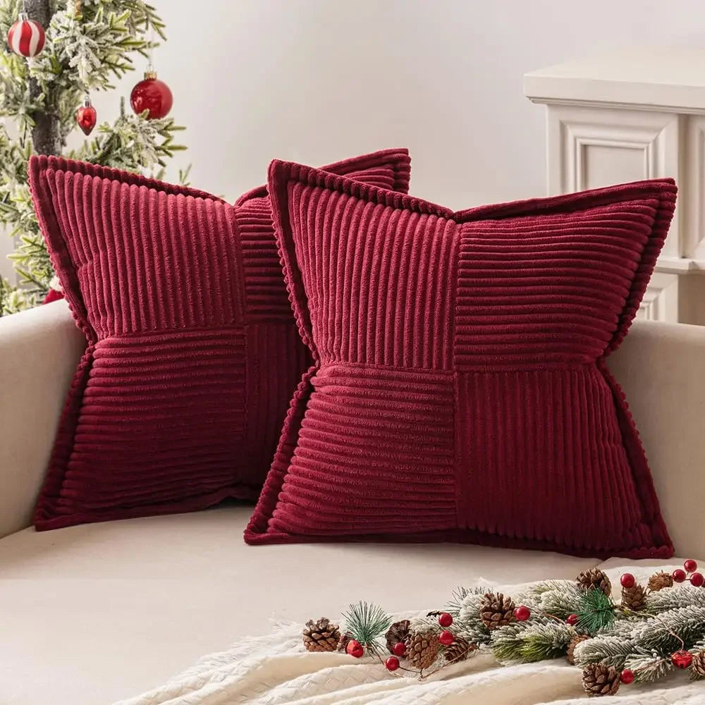 housse coussin velours rayé rouge vert blanc moderne 24x24 pouces zipper cuisine noel