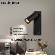 Lampe de chevet murale LED avec interrupteur et port USB rotatif pour salon et chambre