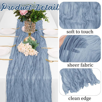 chemin table bleu pastel gaze rustique boho chic décoration mariage fête maison longue