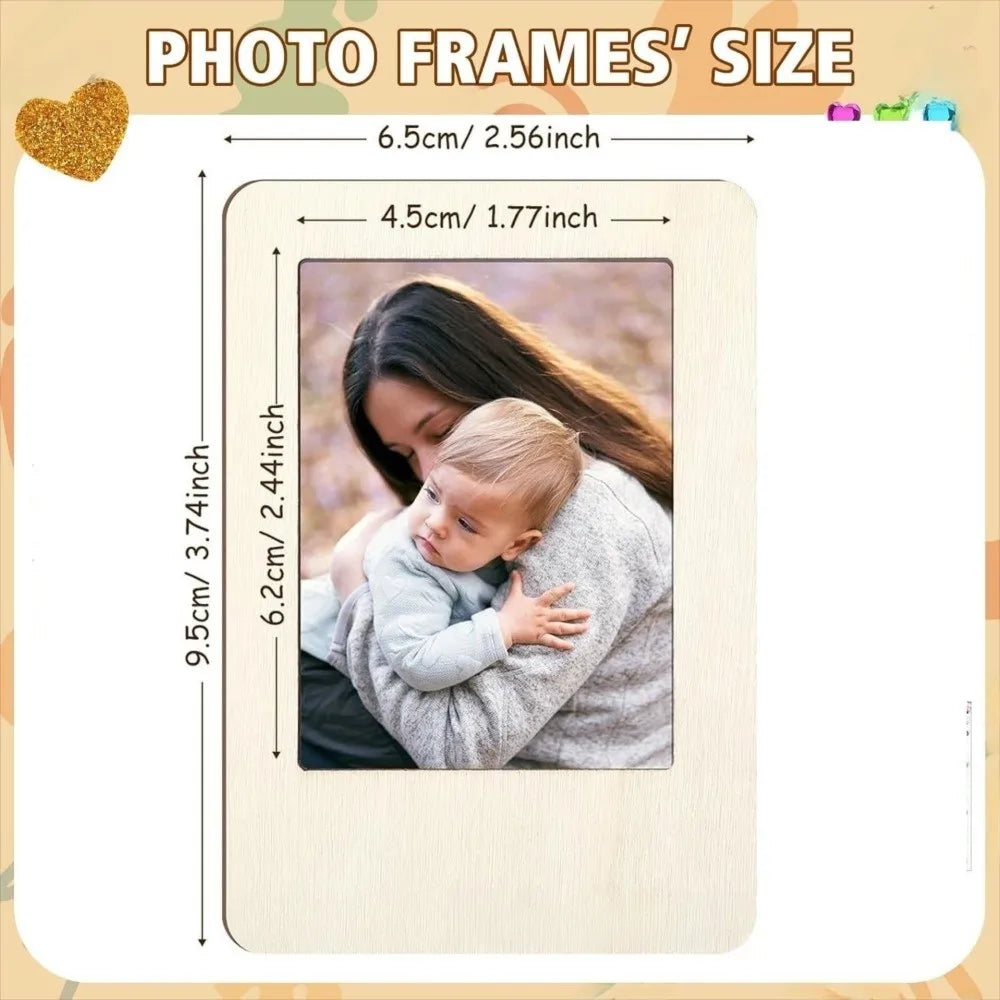 cadres photo magnétiques bois beige clair motifs colorés classiques feutres autocollants