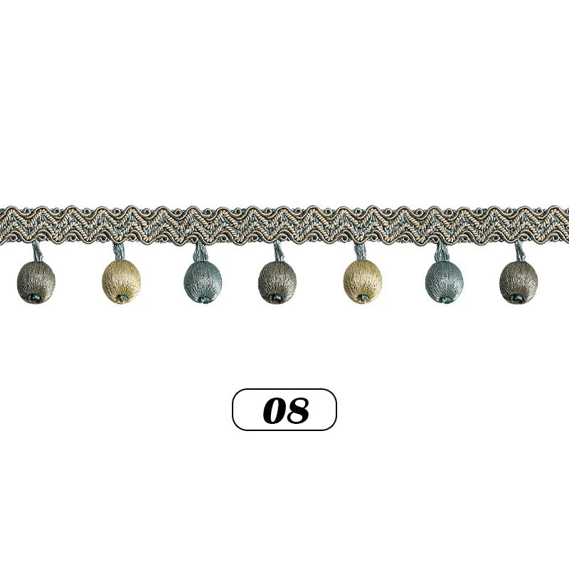 ruban rideau pompons vert doré élégant décoration partie zigzag coton polyester