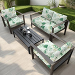 housses canapé extérieur impression tropicale feuilles fleurs gris foncé moderne lavable coussins table basse