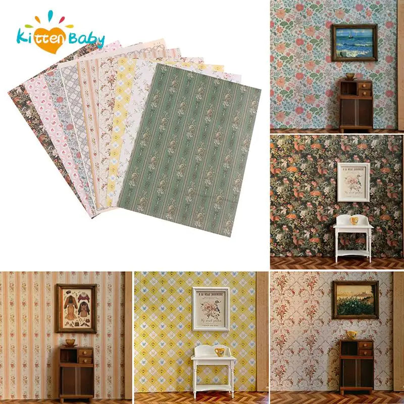 papier peint adhésif décoratif floral vintage mini meubles poupée maison miniature accessoires