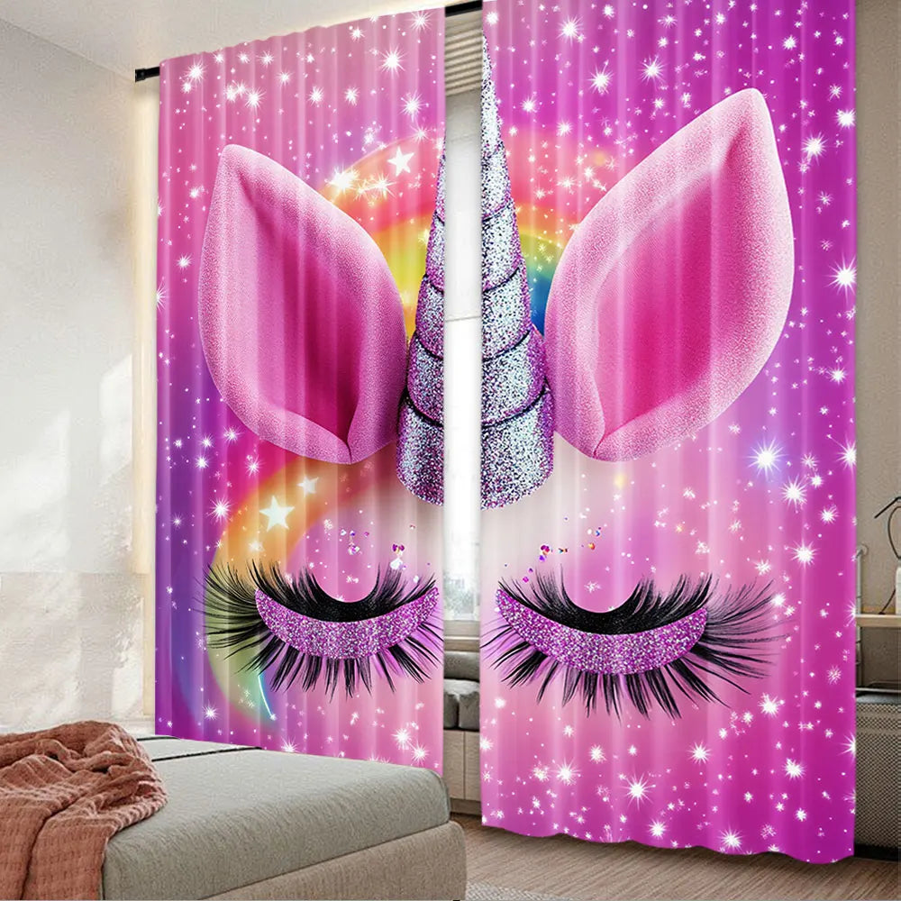 rideau licorne rose enfant opacité 75x166cm 105x230cm 130x210cm erotique yeux cils étoiles arc ciel