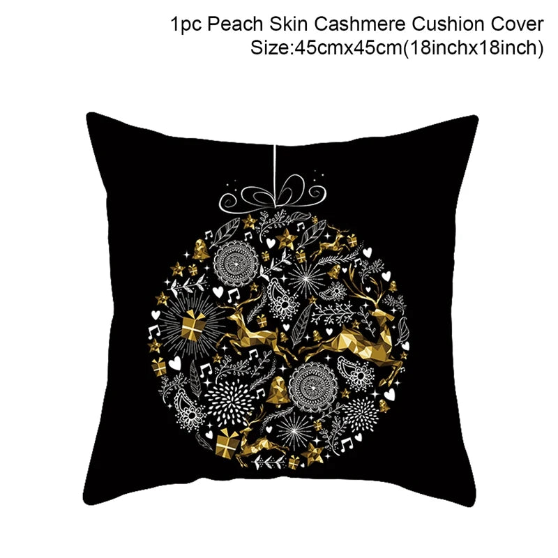 housse coussin noël motifs cerfs flocons étoiles or noir festive decoration fixations