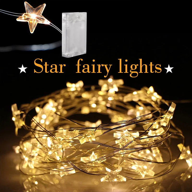guirlande lumineuse étoiles blanc doré moderne 6m batterie AA LED extérieur chambre jardin
