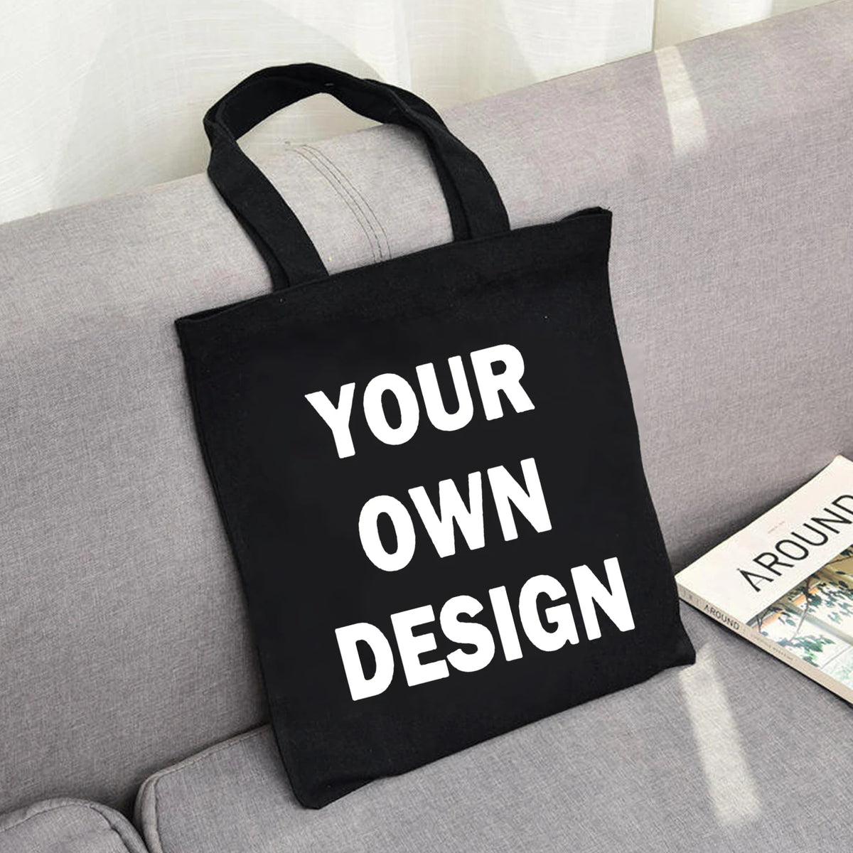 sac cabas toile personnalisable noir blanc beige décontracté utilitaire poignées tissu opaque imprimable logo