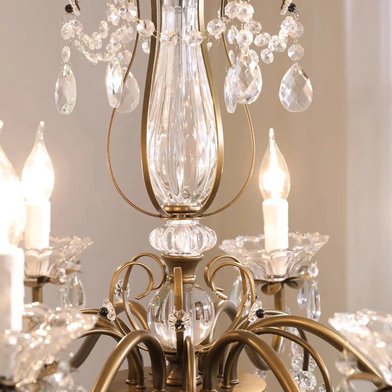 lustre cristal bronze ampoules led têtes classique suspension salon chambre