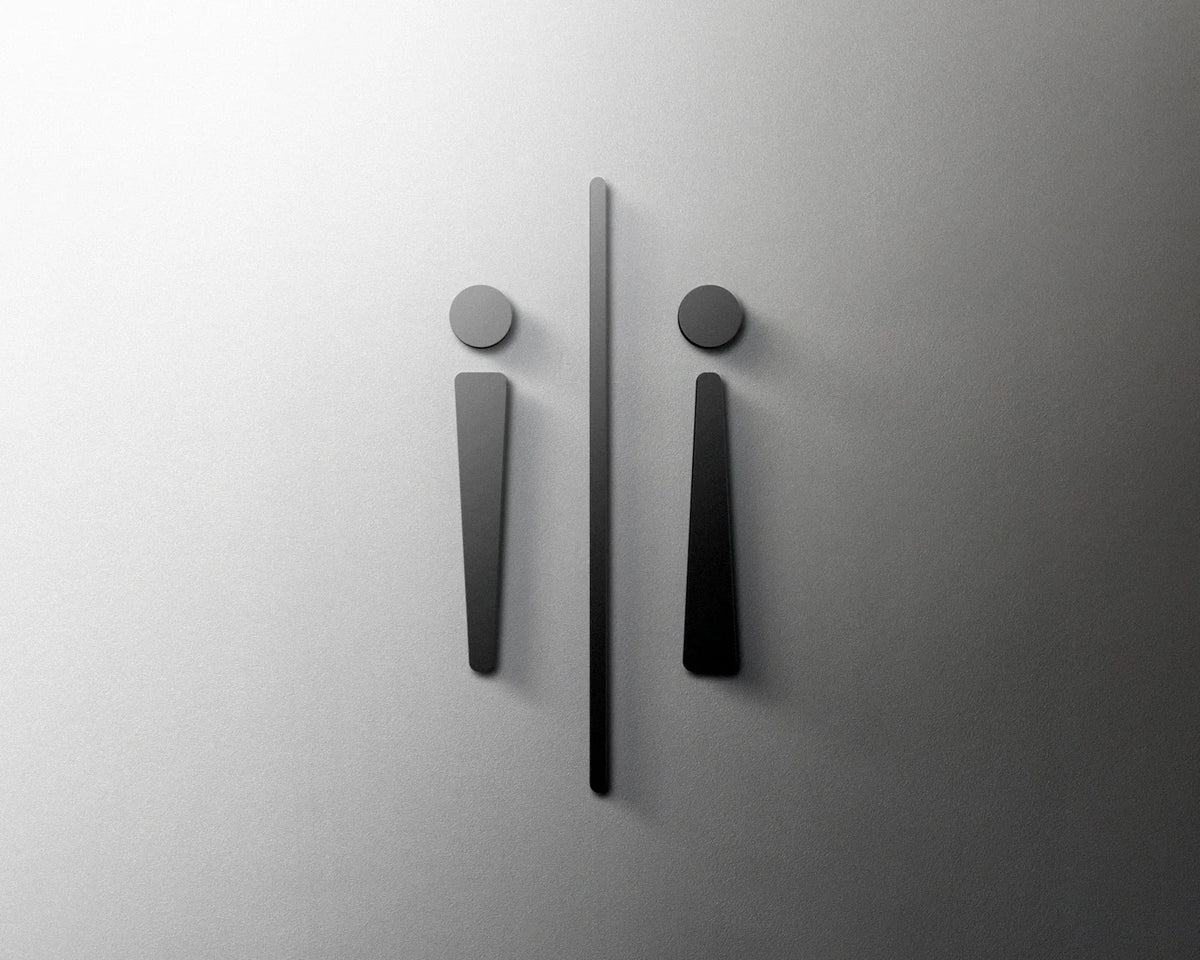 autocollant mural symbole toilettes homme femme noir acrylique décoration salle bain minimaliste