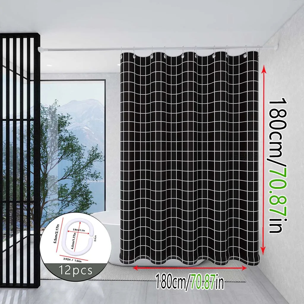 rideau douche noir blanc grille moderne respectueux l'environnement 100cm 180cm