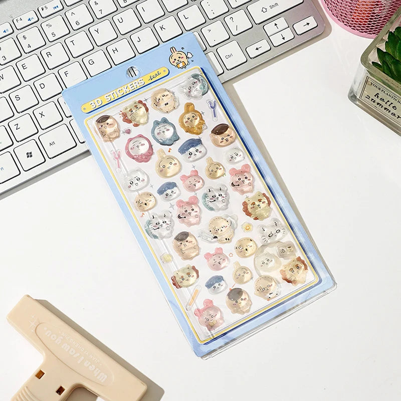 sticker 3d mignon animaux expressions différentes blanc bleu rose jaune gris vert clair cartoon