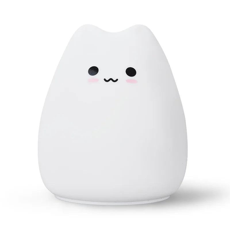 veilleuse animale chat silicone kawaii dessin animé bébé chambre enfant jaune bleu rose violet