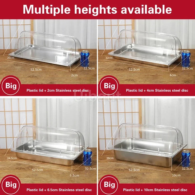 bac alimentaire acier inoxydable couvercle transparent poignée buffet cuisine moderne