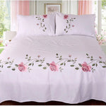 drap lit rose brodé feuilles vertes coton polyester lit adulte classique floralsetSize: 14 words