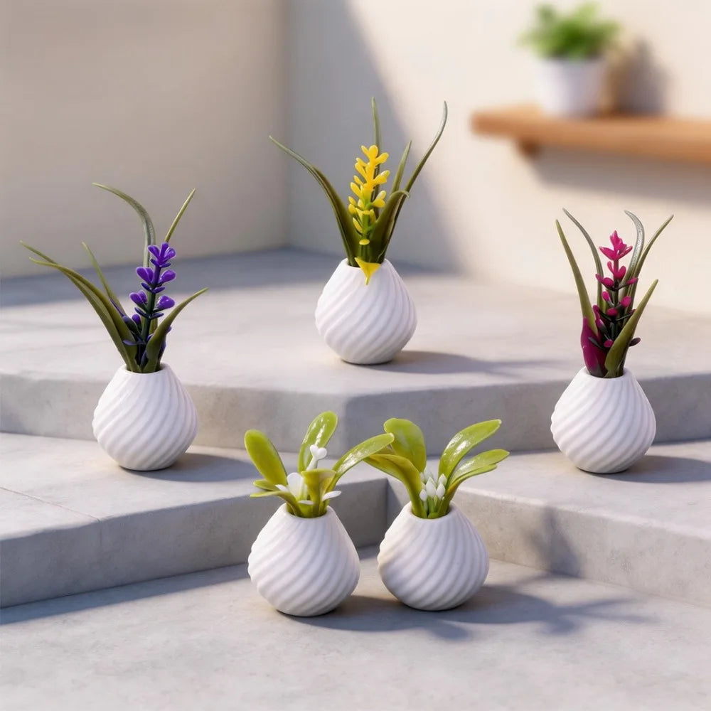pots plantes artificielles blancs rayures horizontales moderne présentation étagère décorationintérieur