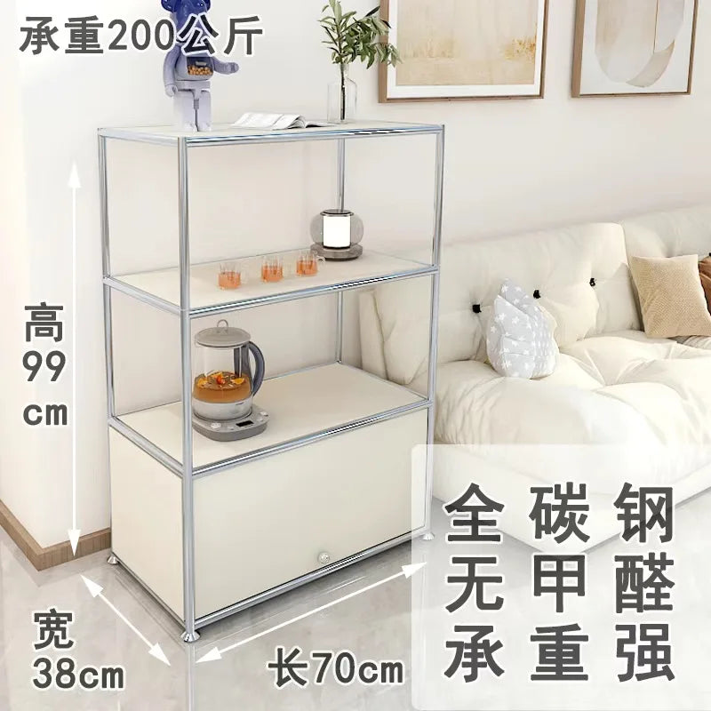 étagère moderne métal blanc gris étagères coulissantes porte rangement salon minimaliste 131cm haute capacité
