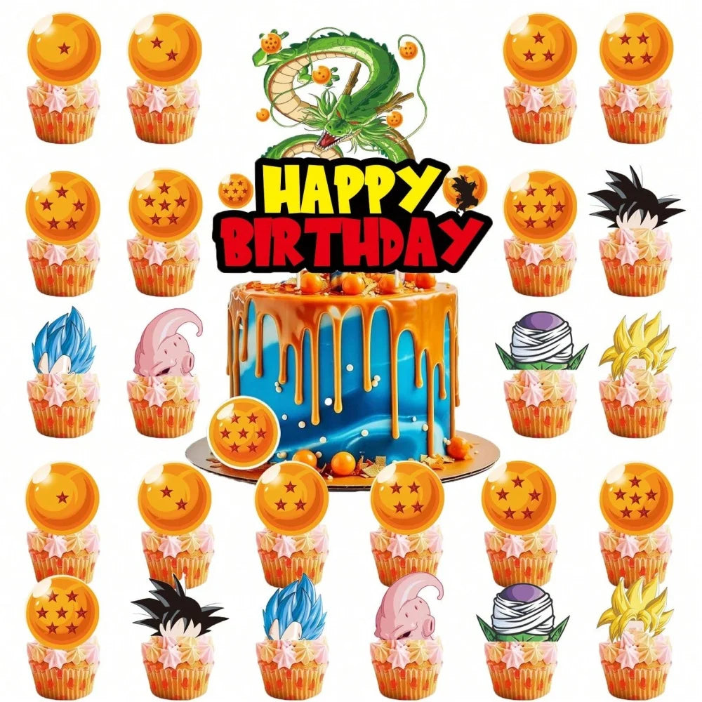 fourchettes cupcakes décorations dragon ball personnages boules toppers adhésifs gâteau anniversaire diy orange bleu