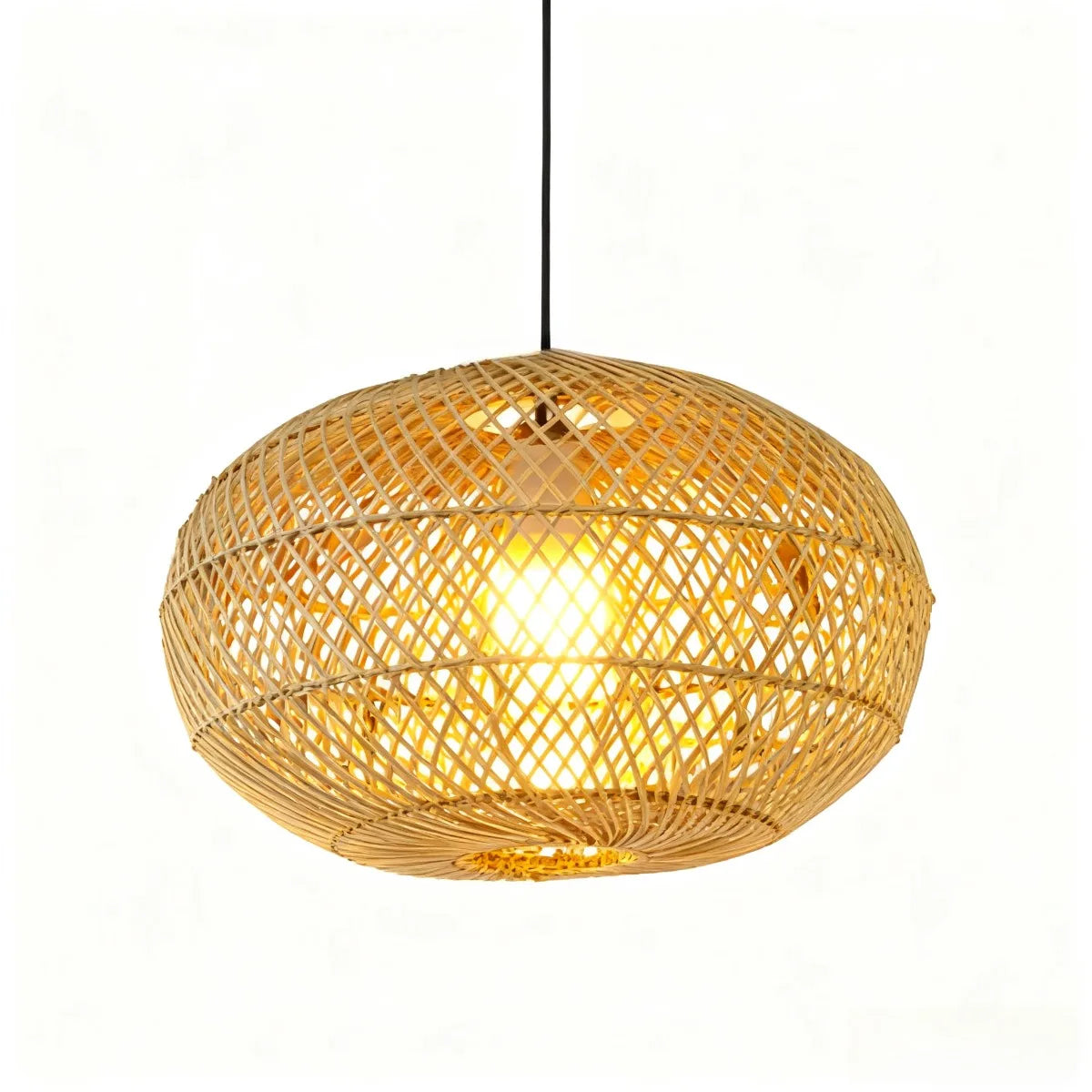 suspension lumineuse moderne tressée rotin naturel métalliques fixe salon salle manger