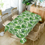 nappe rectangulaire blanche motifs feuilles tropicales fleurs roses décor table manger été exotique