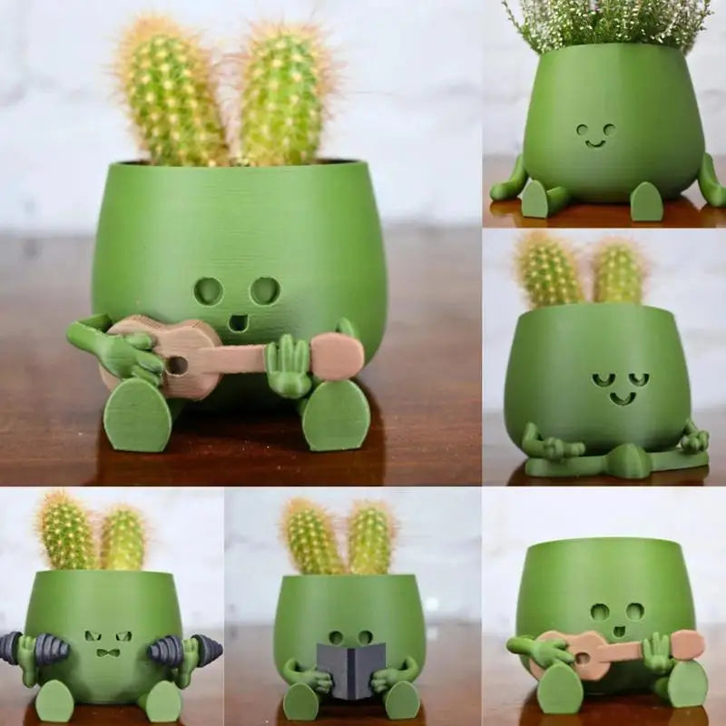 cache pot vert visage souriant créatif intérieur extérieur balcon étagère plante cactus personnalisé