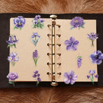 sticker adhésif fleurs violettes vertes décoration creative étanche diy 50 pièces illustration romantique