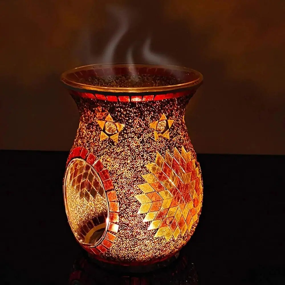 bougeoir artisanal multicolore mosaique salon aromatherapie huiles essentielles diffuseur incense verre