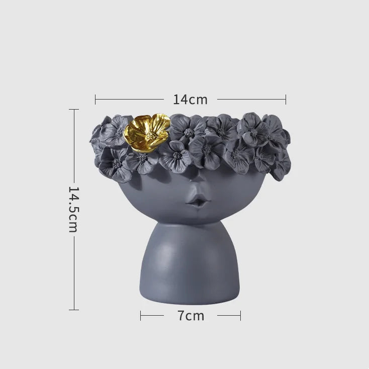 vase décoration buste féminin moderne fleurs artificielles couleurs variées blanc noir bleuclair crème grisfoncé