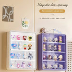 présentoir mural transparent moderne figurines blanc jaune violet anti poussière adhésif organisateur