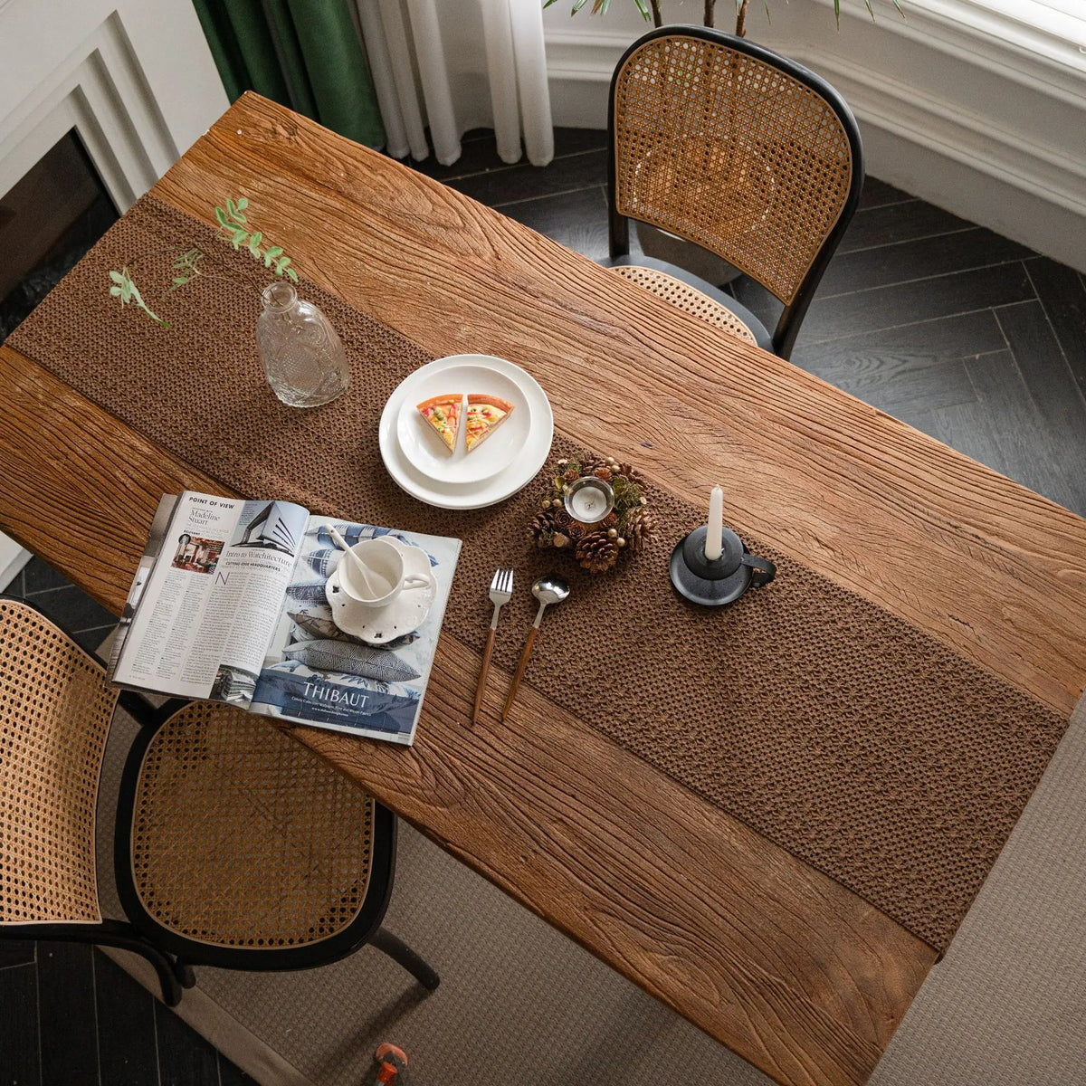 chemin table marron clair maille fine franges rustique 100% lin solide opacité maison decoration