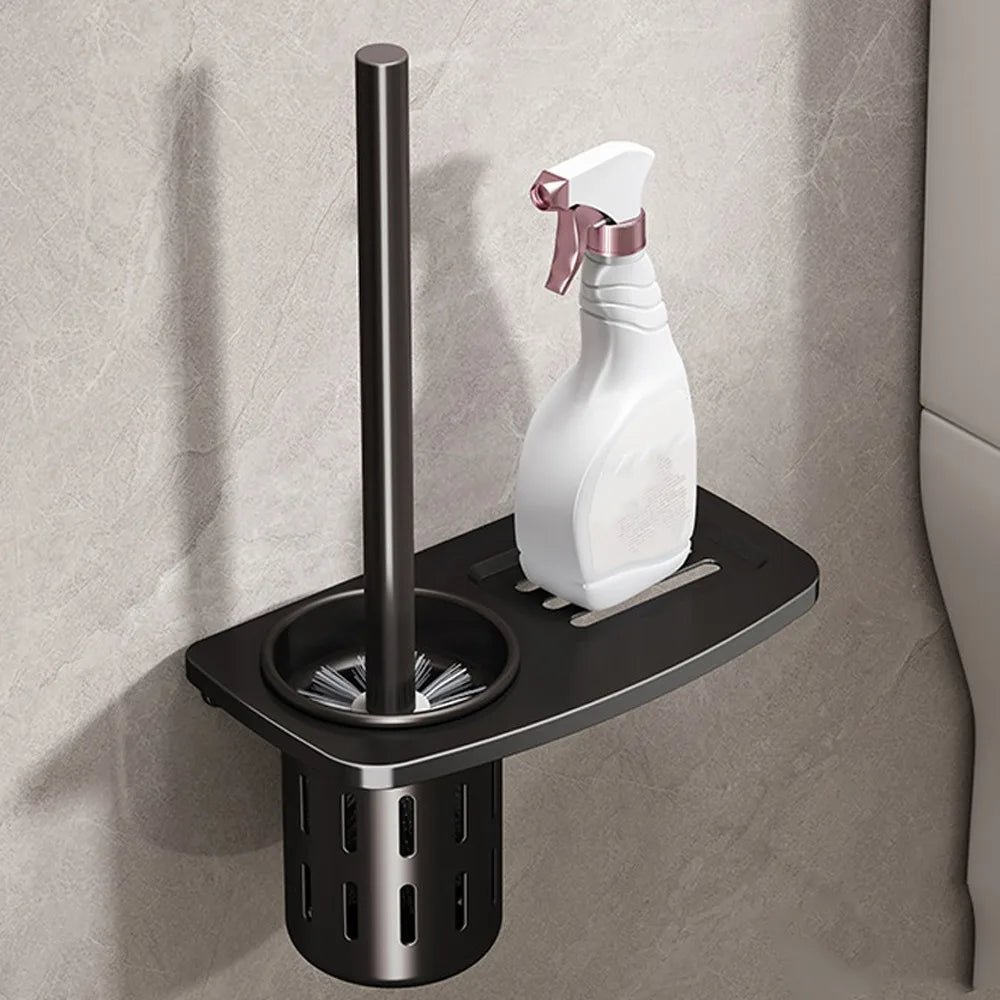 porte brosse wc moderne adhésif blanc gris rond piqueté salle bain