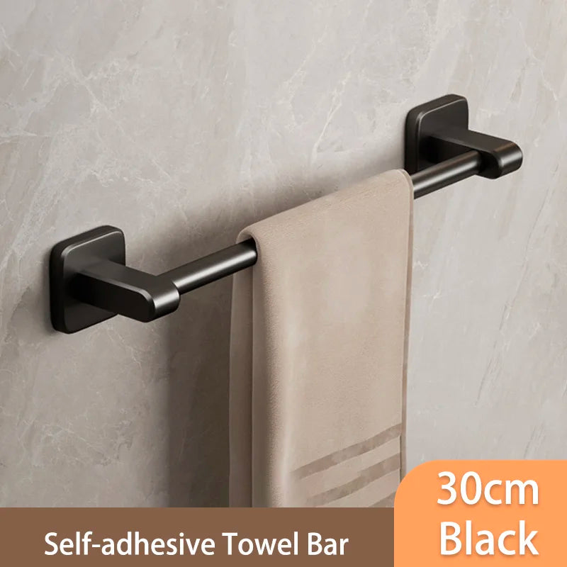 porte serviettes mural adhésif alliage aluminium noir moderne salle bain sans perçage fixe plastique