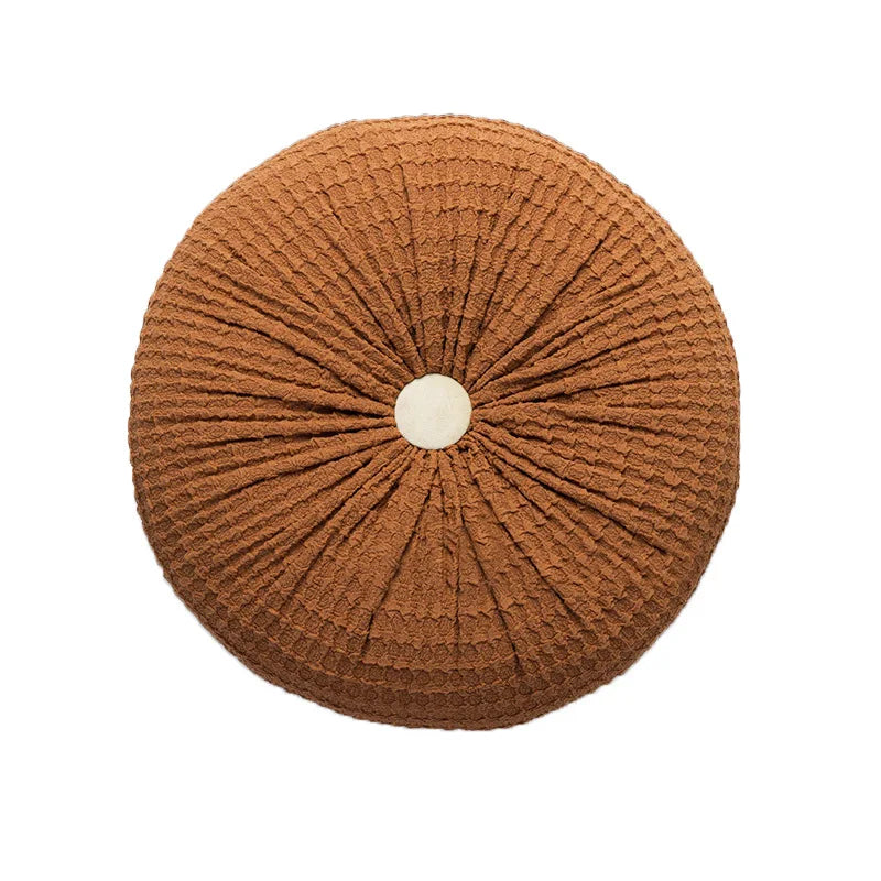 coussin rond massage amovible lavable marron clair beige texture tissée moderne salon chambre adultes