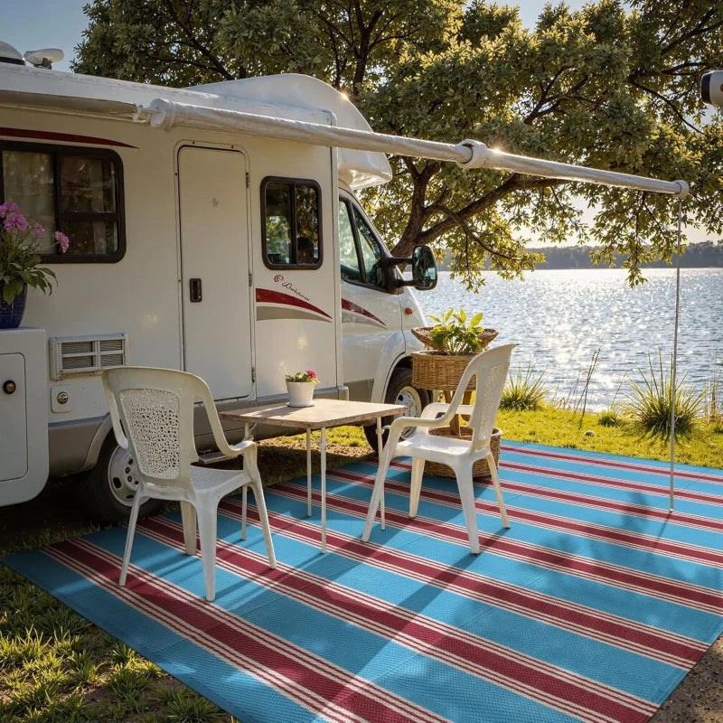 tapis moderne rayé extérieur résistant l'usure rose vert blanc bleu rouge
