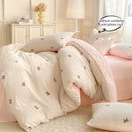 ensemble literie moderne blanc rose nœuds papillon housse couette taies d'oreiller doux polyester serge