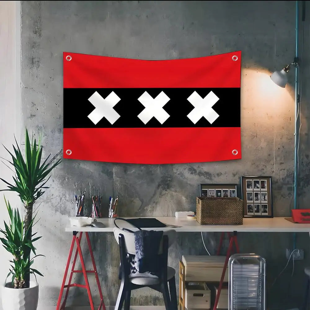 drapeau néerlandais amsterdam rouge noir blanc moderne géométrique métalliques intérieur extérieur 120x80cm 150x100cm