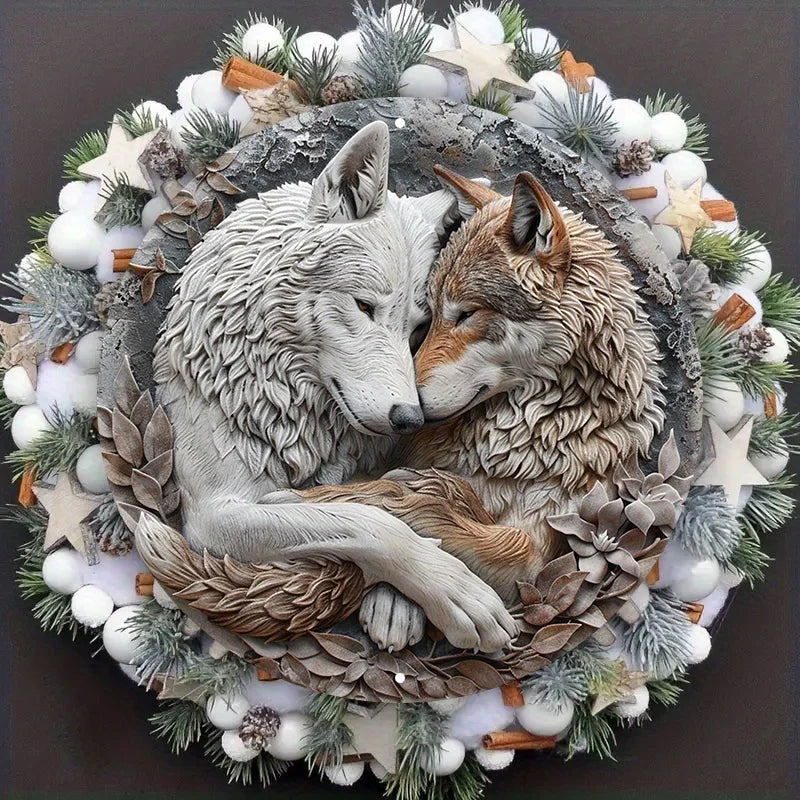 sculpture loups métal blanc marron gris details fourrure réaliste oeilletsintérieur décoration d'intérieur