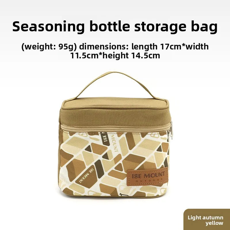 kit condiments portable camping marron beige vert olive boite bouteilles pratique moderne