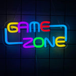 néon lumineux cyberpunk game zone texte abstrait vert bleu jaune rose violet moderne
