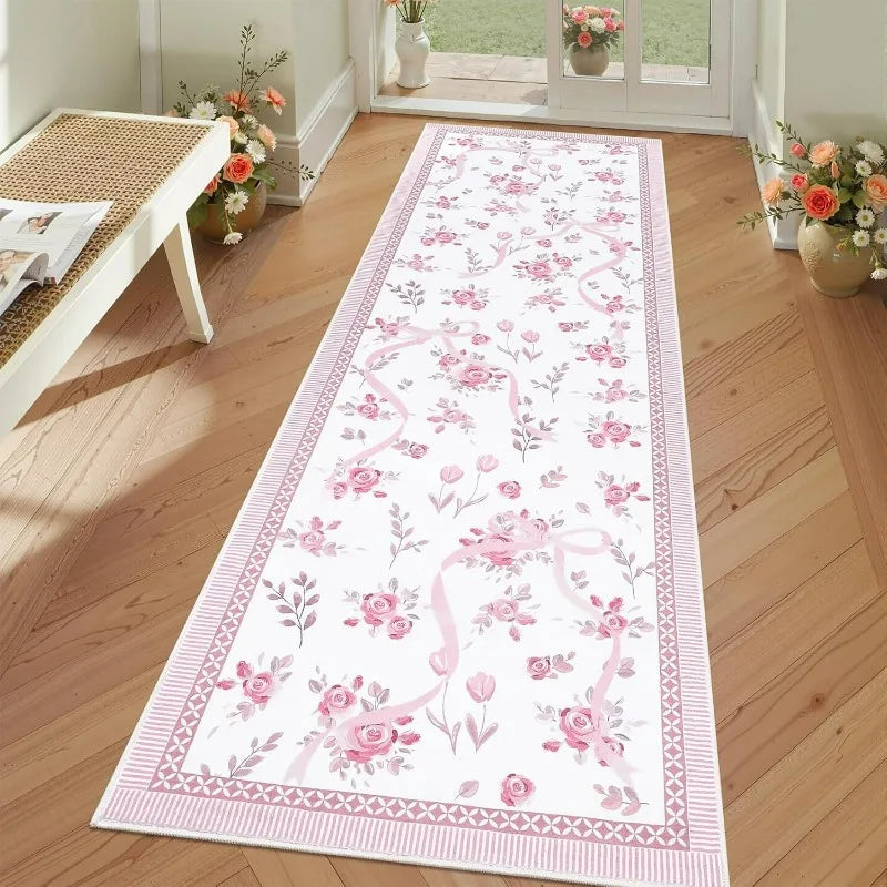 tapis floral rose rubans noir antidérapant résistant décoloration moderne extérieur classique geometrie adhésif