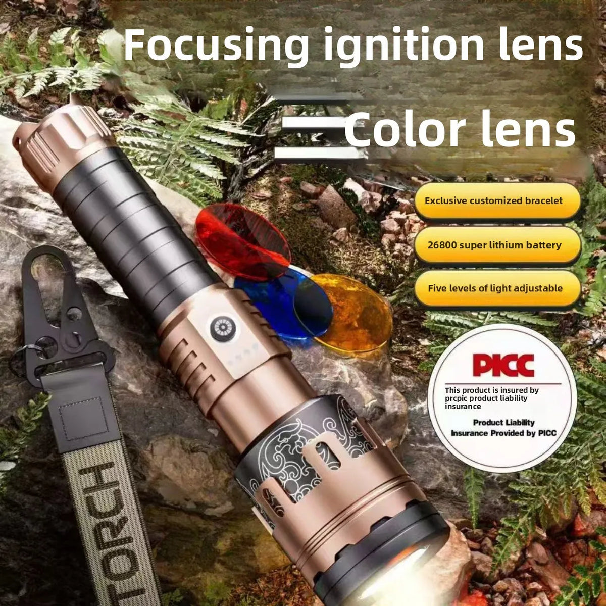 torche led rechargeable zoom lcd modes étanche puissance lumineuse alloy outdoor nuit