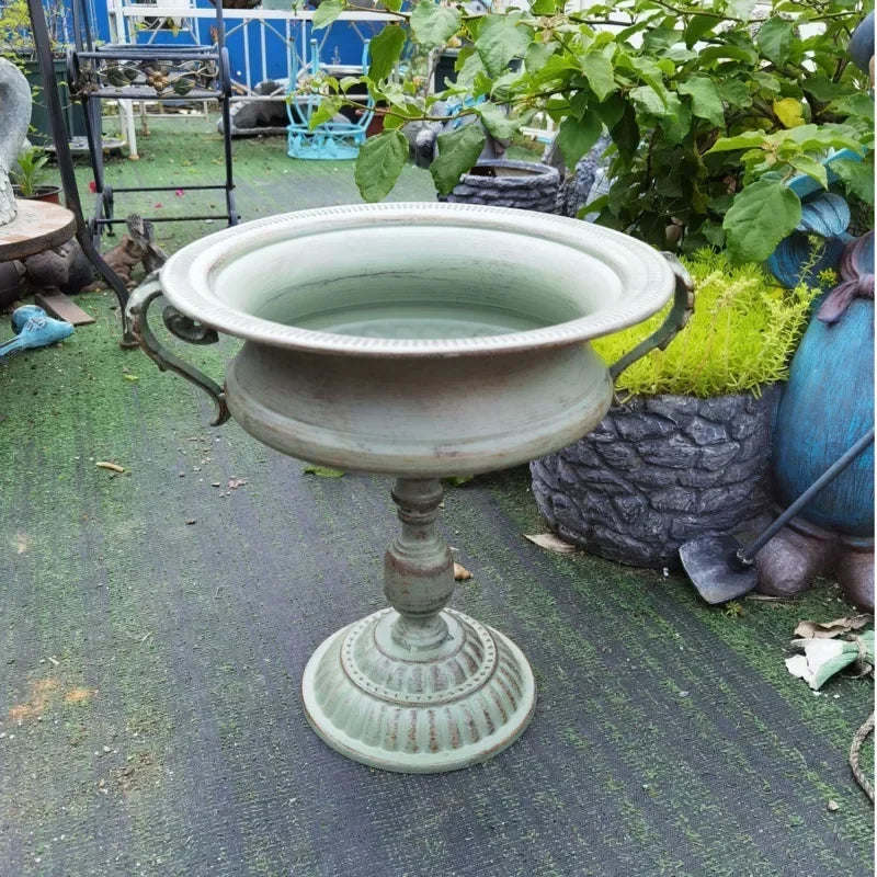 support pots fleurs vintage métal patiné étagère plantes portable ancien urne décoration jardin outils