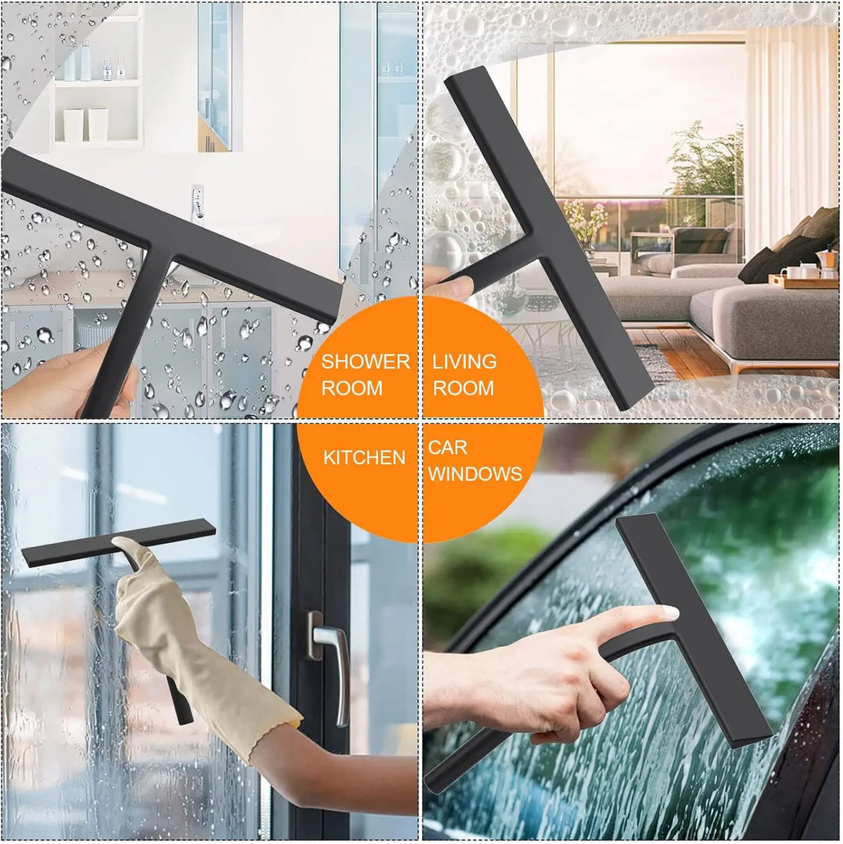 grattoir eau raclette vitre silicone noir manche plastique support suspension moderne minimaliste