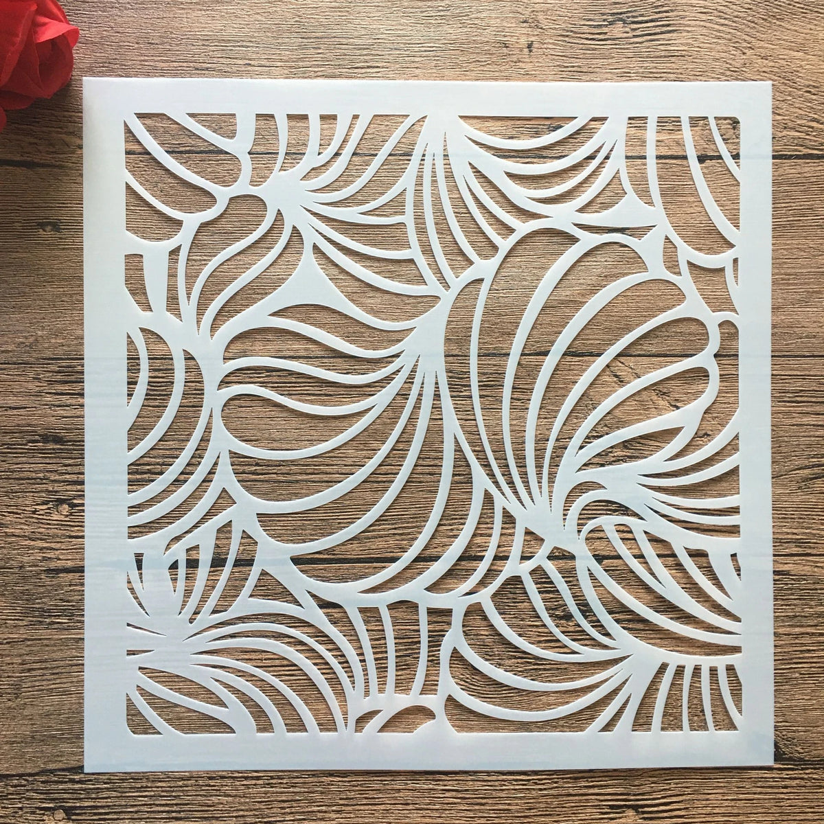 pochoir stencil blanc noir ornamental floral artisanal decoratif 32cm 32cm