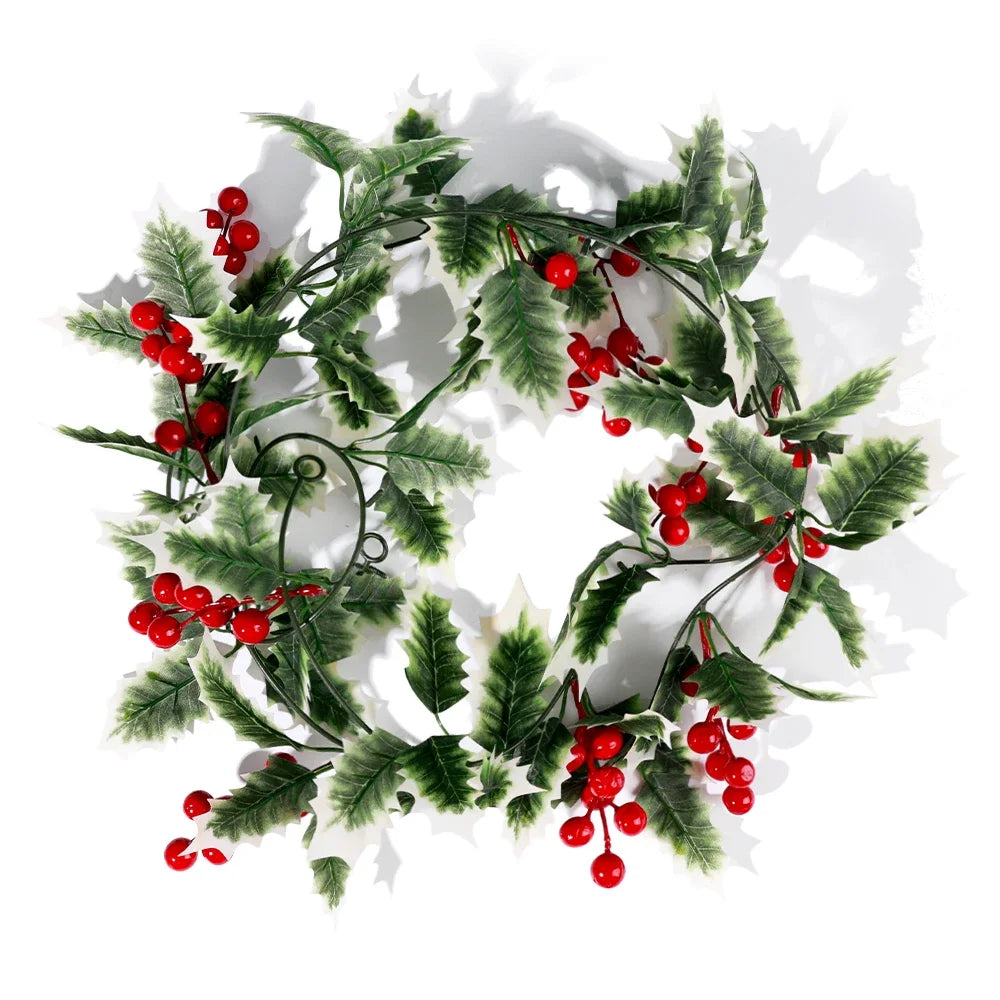 guirlande noël baies rouges feuilles vertes décoration intérieure noël traditionnelle festive adhésive naturelle artificielle