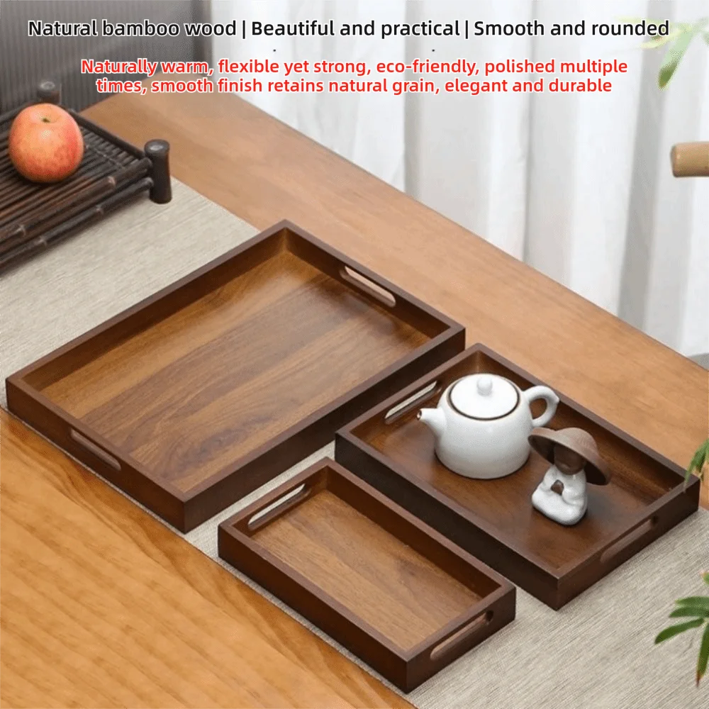 plateau carré bois marron foncé minimaliste poignées service présentation maison rustic